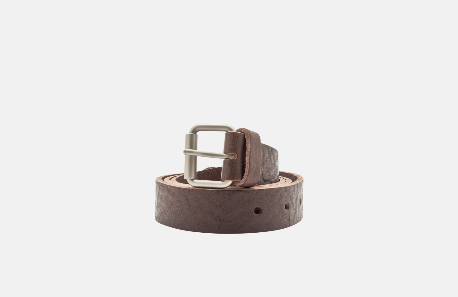 Slick Belt / Leather - brown - Silver Buckle - 3 cm
